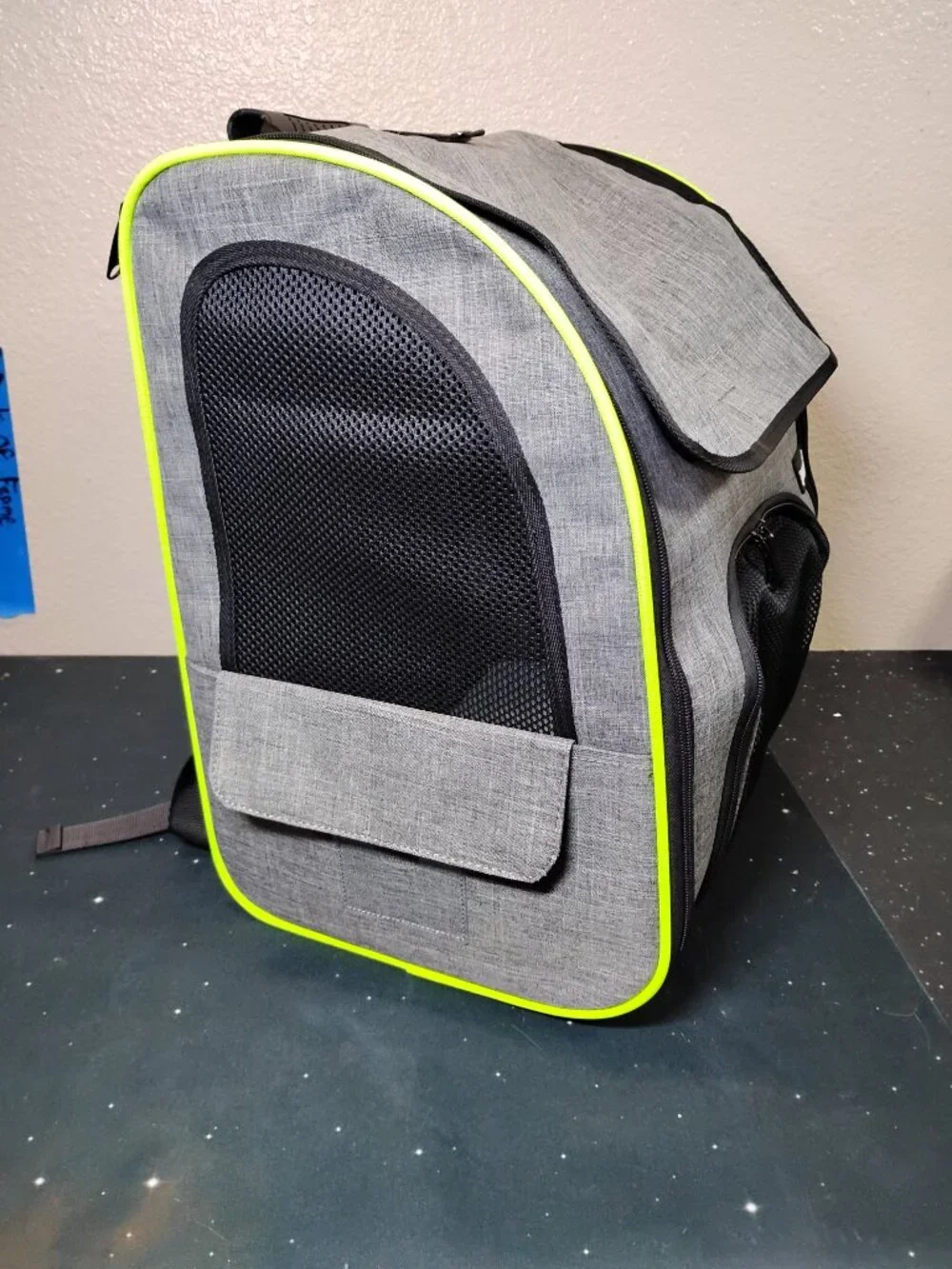 Pecute Pet Carrier Backpack Gray Neon Yellow Trim Approved Cat Dog Travel Bag